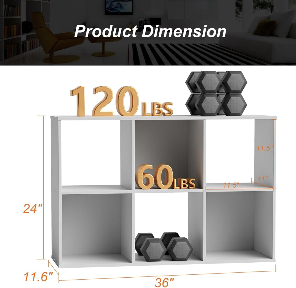 6 Cube Storage Organizer - Open Cube Bookshelf with 3 Removable Back Panels, Display Storage Bookcase, Entrance Hall
