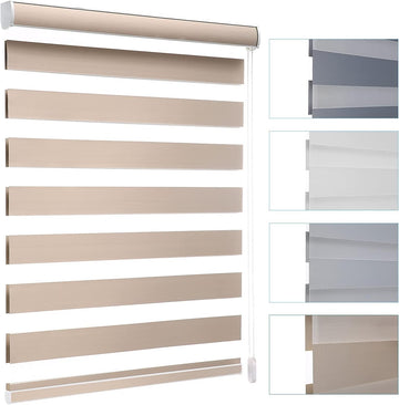 Custom Size Zebra Roller Shades Blackout(85%) Corded Zebra Blinds for Indoor Windows Dual Layer Beige Shades for Bedroom Bathroom Living Room Office Easy to Install
