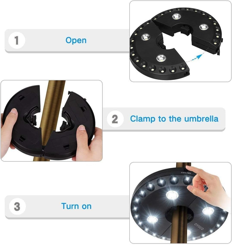 Patio Umbrella Light 3 Brightness Modes Cordless 28 LED Lights at 200 lumens-4 x AA Battery Operated,Umbrella Pole