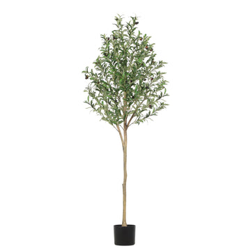 6ft Artificial Olive Tree, Tall Faux Olive Tree Indoor with Natural Wood Trunk & Real Touch Leaves, Fake Potted Olive