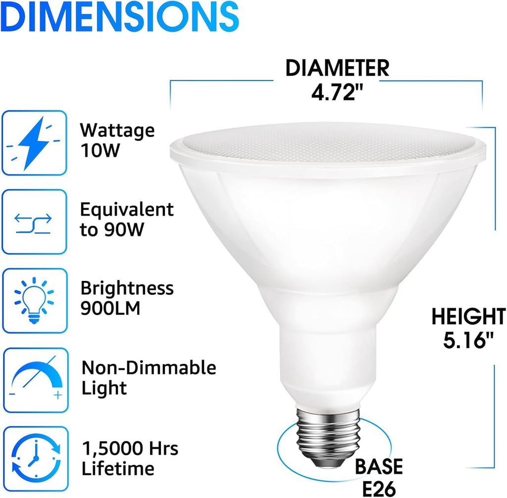 Energetic PAR38 Outdoor LED Flood Light Bulb, 5000K Daylight, 90 Watt Equivalent, Wet Rated, 900LM, E26 Base