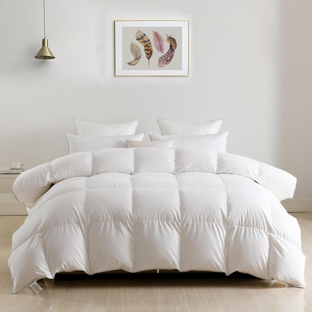 Luxury Oversized King Down Feather Fibers Comforter, Soft Cotton Blend Cover, High Fill Power Medium