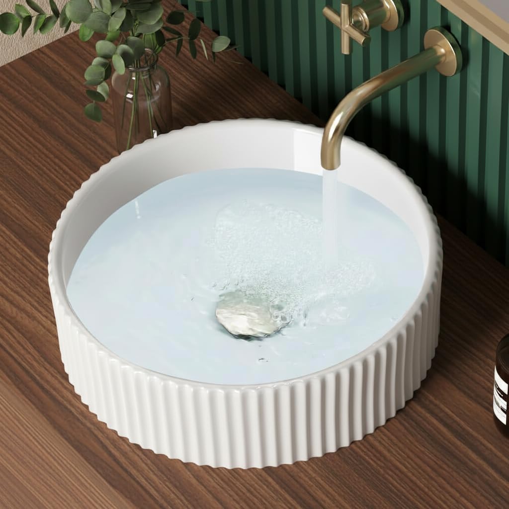 KES Bathroom Vessel Sink, 16 Inch Small Vessel Sink for Bathroom, Round Bowl Sink White Above Counter, RV Sink