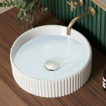 KES Bathroom Vessel Sink, 16 Inch Small Vessel Sink for Bathroom, Round Bowl Sink White Above Counter, RV Sink