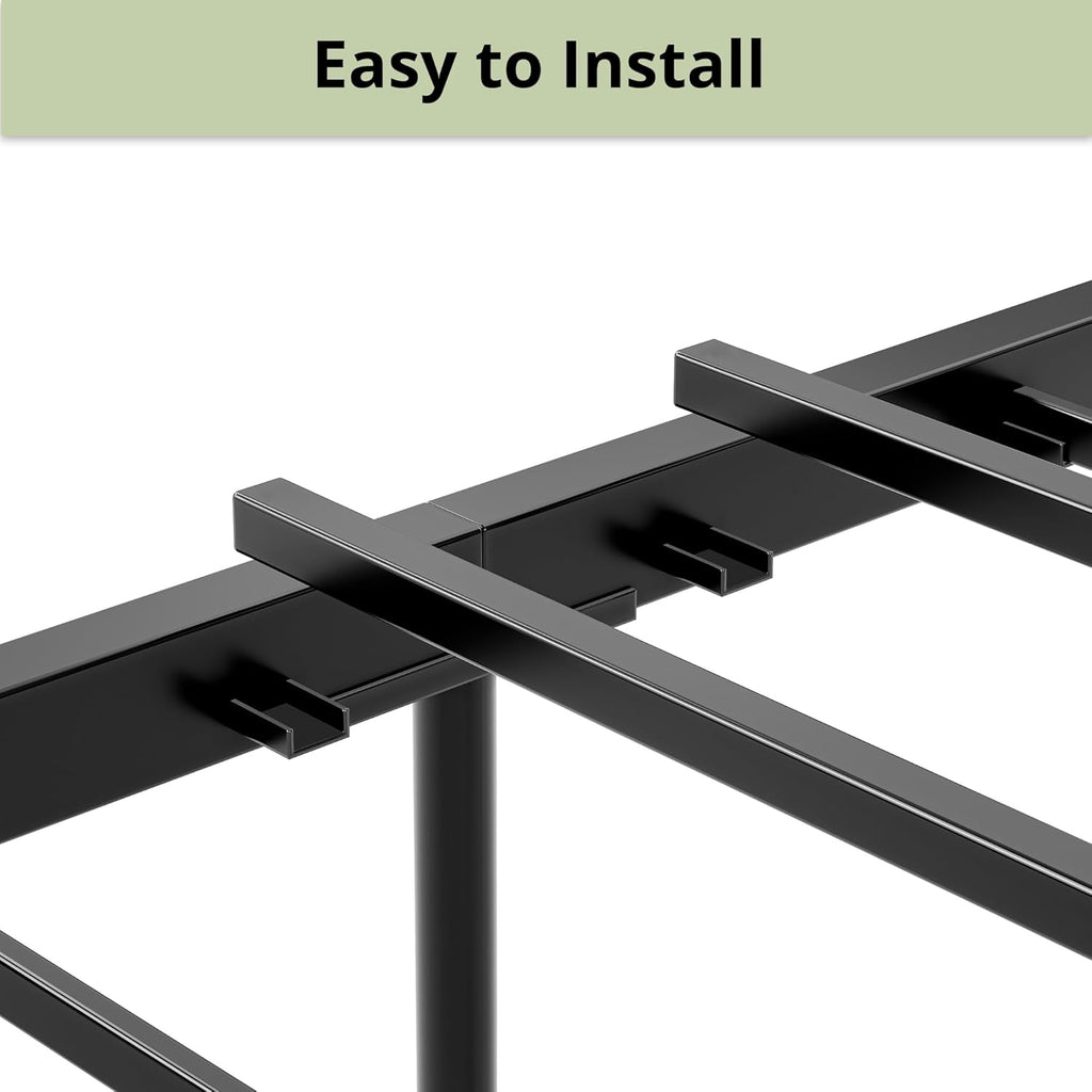 King Bed Frame, Tall Industrial Headboard 51.2 ", Platform Bed Frame with Strong Metal Support, Solid and Stable