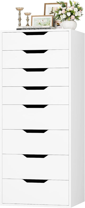 Tall White Dresser, 8 Drawer Dresser with Groove Handles, White Tall Dressers, Modern Chest of Drawers with Large