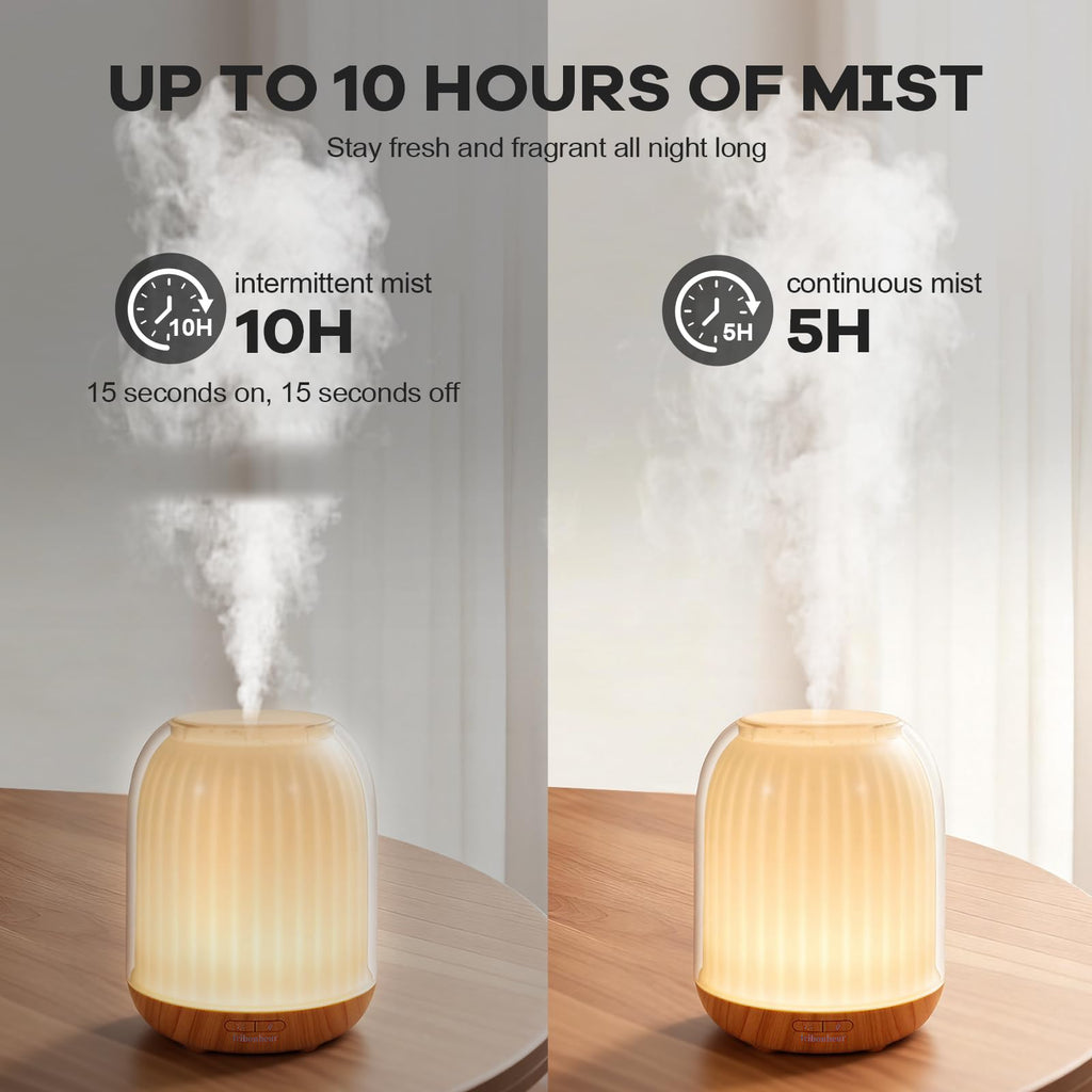 Essential Oil Diffuser with Night Lamp | 120ml USB Portable Aroma Diffuser with Wood-Grain Base & Glass-Look Cover