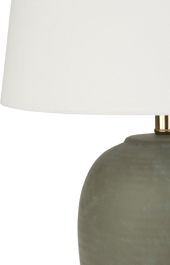 Home 23" Olive Green Ceramic Pot Table Lamp, Dining Office, with White Tapered Drum Shade