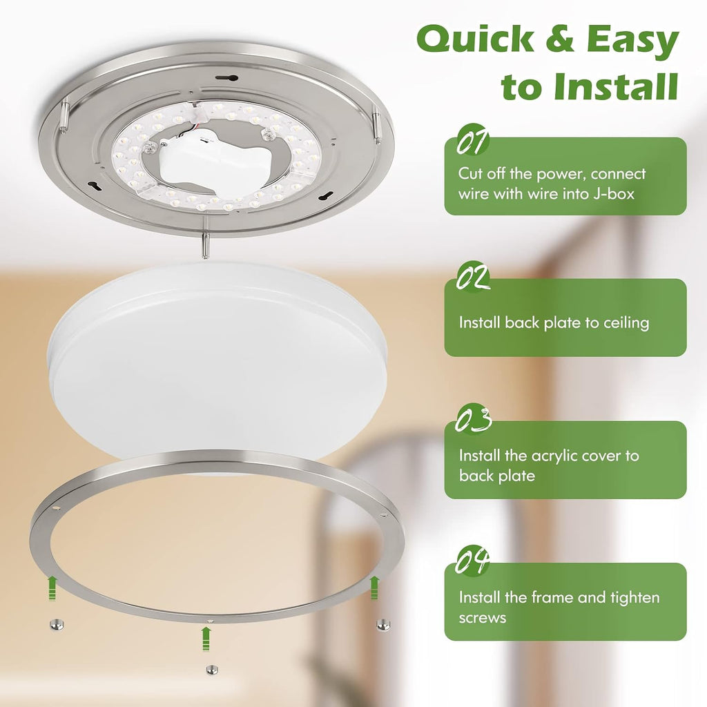 36W LED Ceiling Light Fixture, 12in Modern Flush Mount Ceiling Lights | Dimmable Ceiling Lamps Super Bright 3200LM