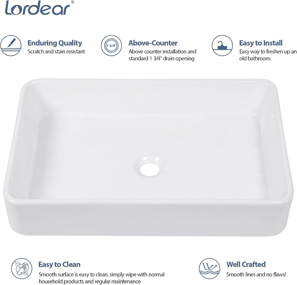 White Bathroom Sink 24"x16" Rectangle Bathroom Vessel Sink Modern Above Counter White Farmhouse 24 Inch Bathroom Sink