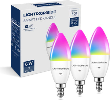 E12 Smart Light Bulbs 60W Equiv., Work with Alexa/Google Home/SmartLife, 500LM 6W RGBCW Candle Candelabra LED Bulbs (3PCS)