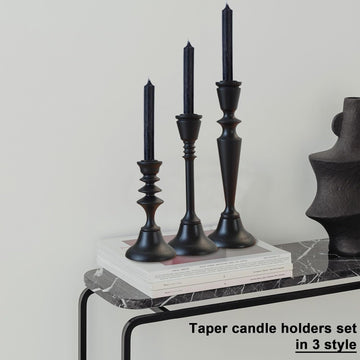 Candlestick Holders Black Candle Holder Set in 3 Designs-Taper Candle Holders Set of 3 for Candlesticks,Modern Wood