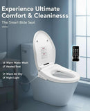 Elongated Smart Heated Bidet Toilet Seat with Slow-Close Lid, Warm Air Dryer, Remote Control, LED Light, Adjustable Temperature
