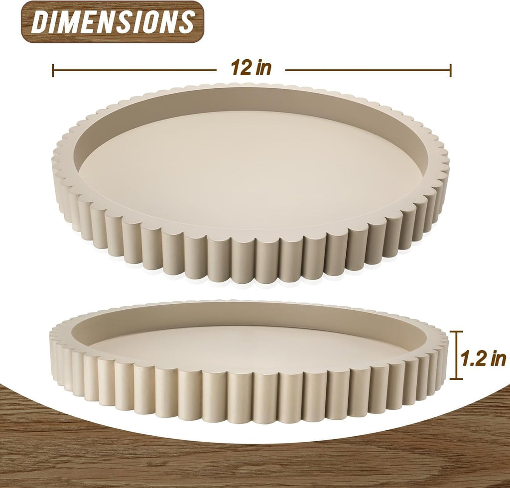 12in Decorative Tray for Coffee Table Tray Decor, Gray Wooden Decorative Round Tray for for Coffee Table, Dining Room