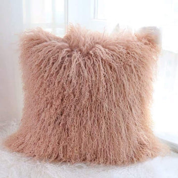 100% Real Mongolian Lamb Fur Cushion Cover/Pillowcase (Pink, 20x20inch) 1
