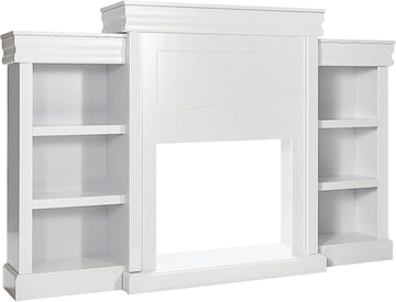 70 Inches Freestanding Mantel Stand, Modern Media Fireplace Cabinet for Living Room Bedroom, Wooden Mantel Console