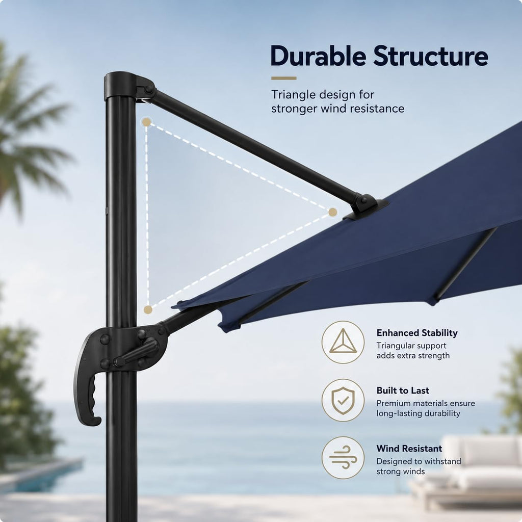 Patio Umbrella Outdoor, 10 FT Cantilever Umbrella Aluminum Offset Umbrella with 360-degree Rotation Pool, Lawn