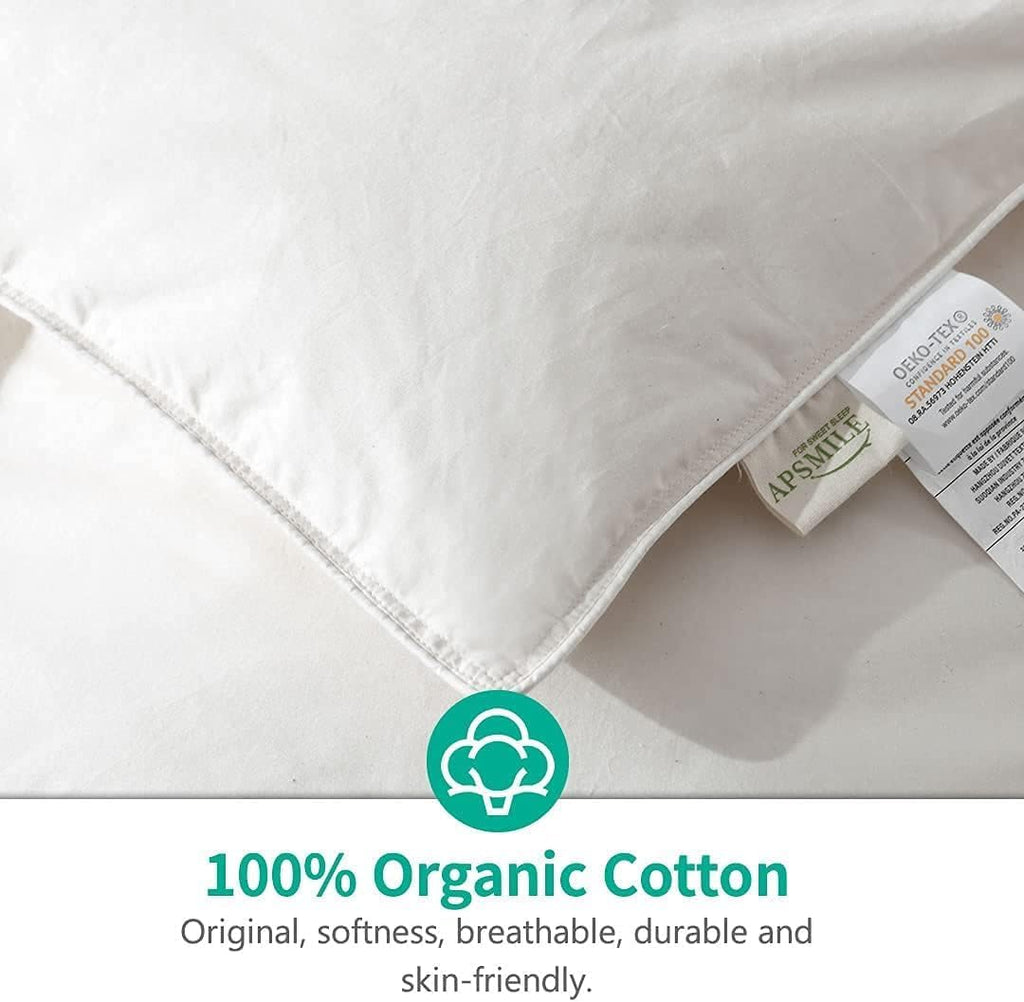 Twin Down Feather Fibers Comforter, All Seasons Duvet Insert with 100% Organic Cotton, Fluffy Fill-Power Medium Warm