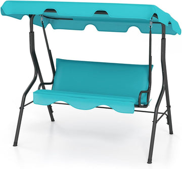 Porch Swing Outdoor, 3 Person Patio Swing w/Removable Cushion, Stand & Adjustable Canopy, Heavy Duty Swing Chair