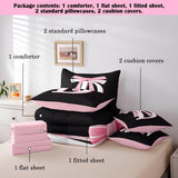 Jejeloiu Kids Girls Black Pink Bow Comforter Set with Sheets Queen Monogrammed 7 Piece Bedding Set Personalized
