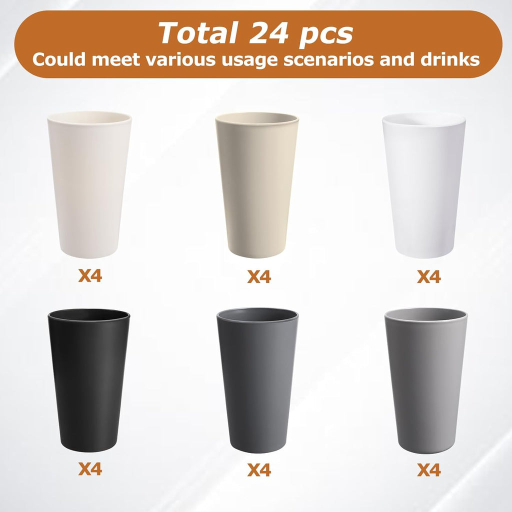24 Pcs Unbreakable Plastic Cups Set, 20 oz Reusable Plastic Cups, Stackable Water Tumblers, Drinking Cup , BPA-free