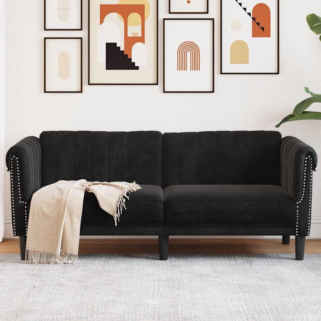 Black Velvet 2-Seater Sofa with Thick Padded Seat, Armrests and Backrest, Sturdy Legs for Stability, Modern Design