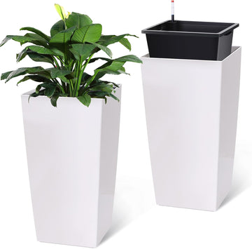 30" Tall Planters Set of 2, Outdoor&Indoor Planter Pots, High Front Porch Planter Pots with Drainage Holes&Water