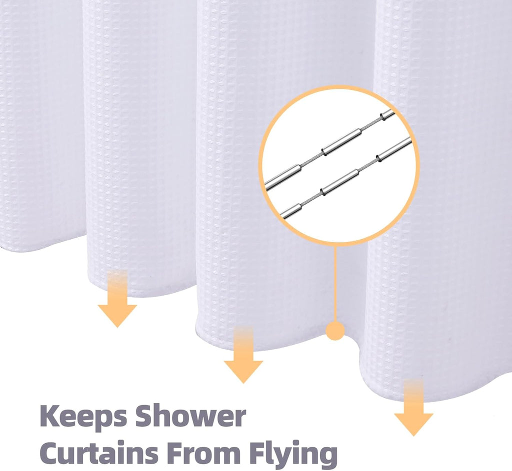 Waterproof Waffle Shower Curtain, 258GSM Heavy Duty 3 Piece Set with Clear Liner and 12 Stainless Steel Hooks