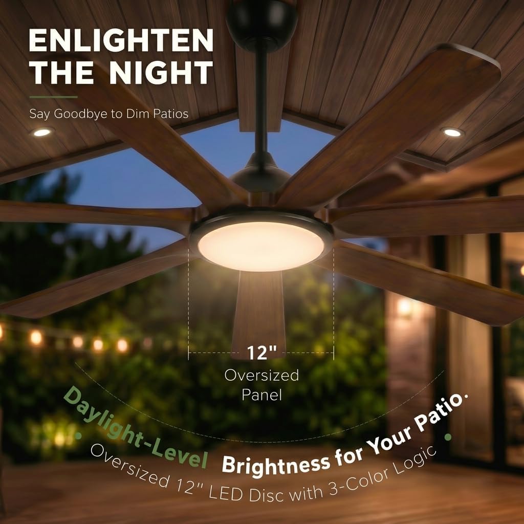 60 inch Smart Ceiling Fan with Light,Rustic Farmhouse 7 Solid Wood Blades