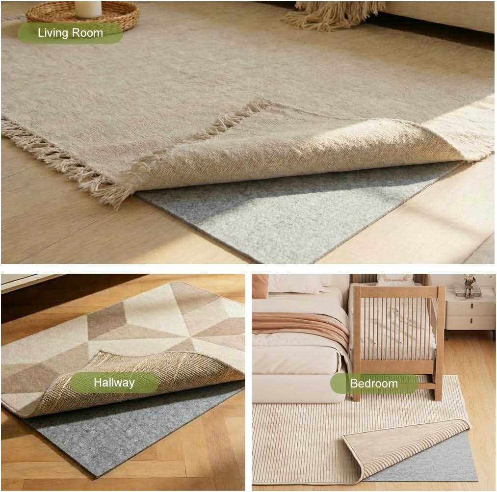 Felt Rug Pad with Gripper Dots, 5x7 Ft Non-Slip Rug Underpad with PVC Backing, 1/6" Thick Cushioned Carpet Pad - Set of 35