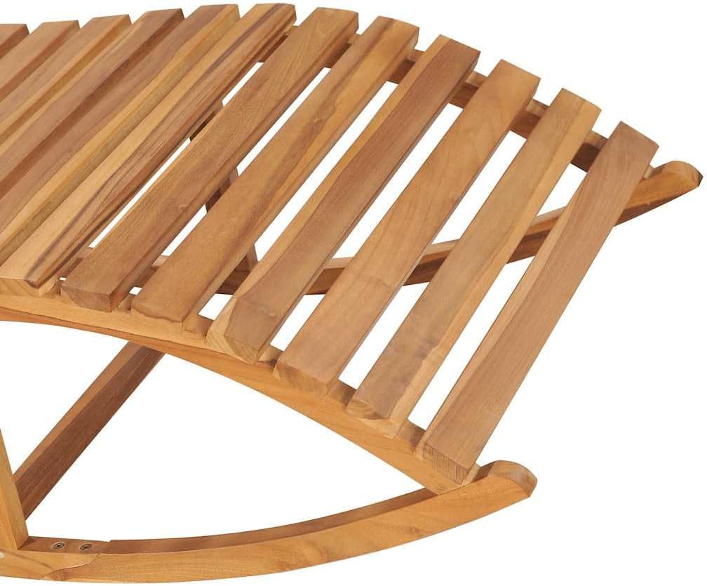 Teak Chaise Lounge Outdoor, 70.9"x23.6"x28.7" Waveform Wood Sun Lounger with Rocking Motion, Thick Brown Cushion