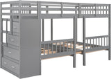 L Shaped Bunk Bed Full Over Twin Over Twin for 3, Triple Bunk Beds Frame with Storage Drawers and Staircase