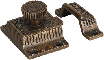 Set of 1 Solid Brass Cabinet Latch, Latch with Flower Knob - A29Hardware