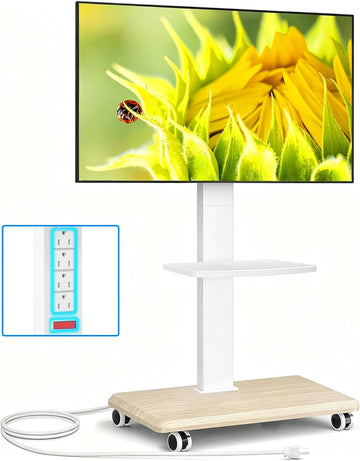 Mobile TV Stand 32-75 Inch with Power Outlet and Shelf, Rolling TV Stand Holds up to 110 lbs, Portable TV Stand on