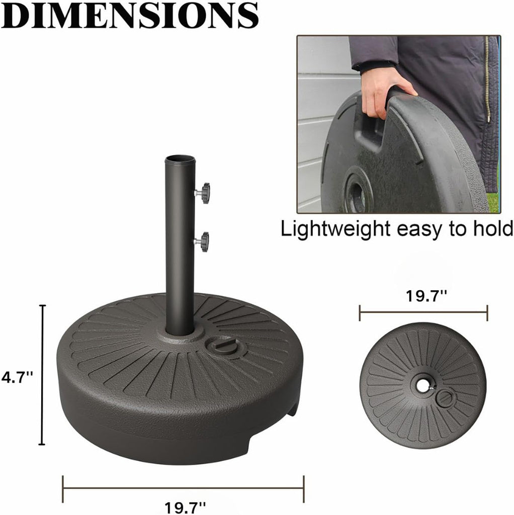 22L Water Filled Patio Umbrella Base Heavy Duty HDPE Outdoor Umbrella Stand with Dual Locking Knobs