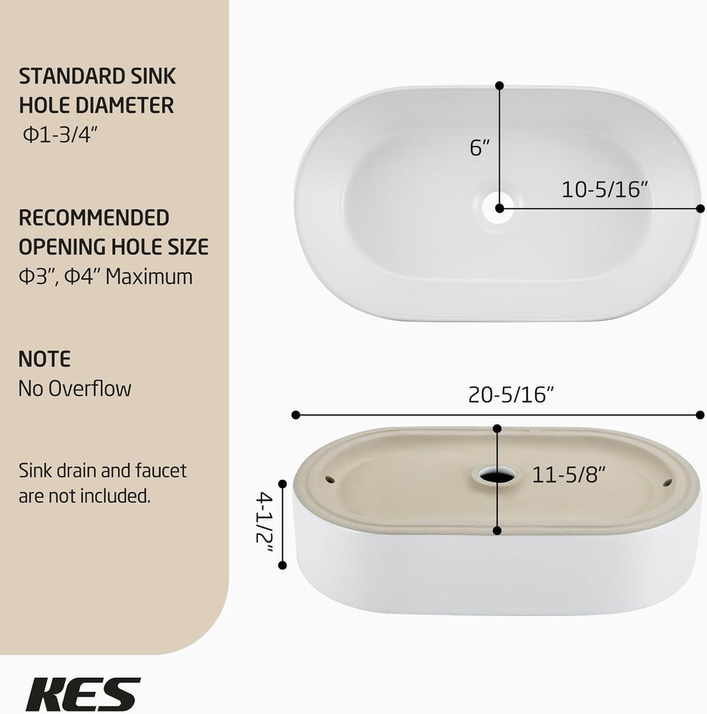 KES Bathroom Sink, White Vessel Sink for Bathroom