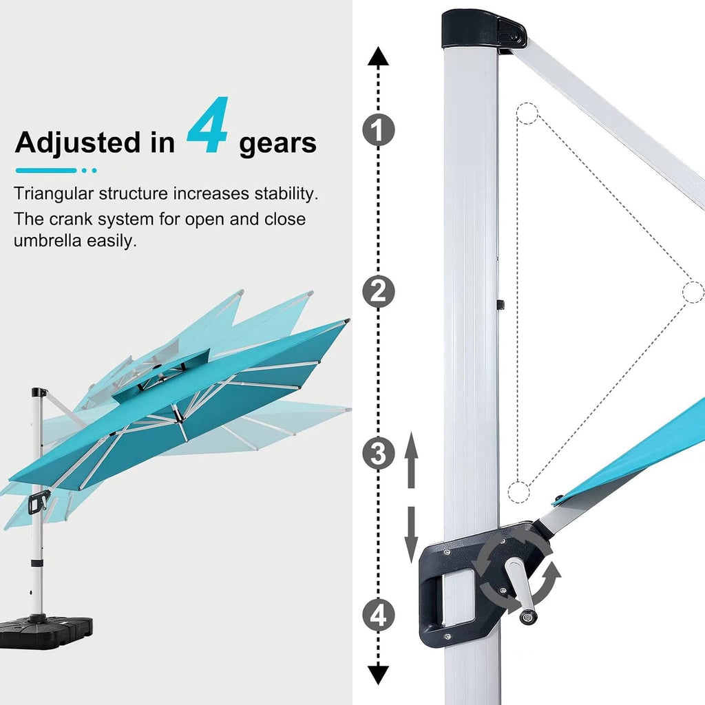 Patio Umbrella Cantilever Double Top Outdoor Offset Umbrella with 360° Rotation
