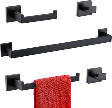 Black Bathroom Towel Bar Set Square 5 Pieces Bathroom Hardware Set Matte Black Towel Holder Set Wall Mounted,SUS304