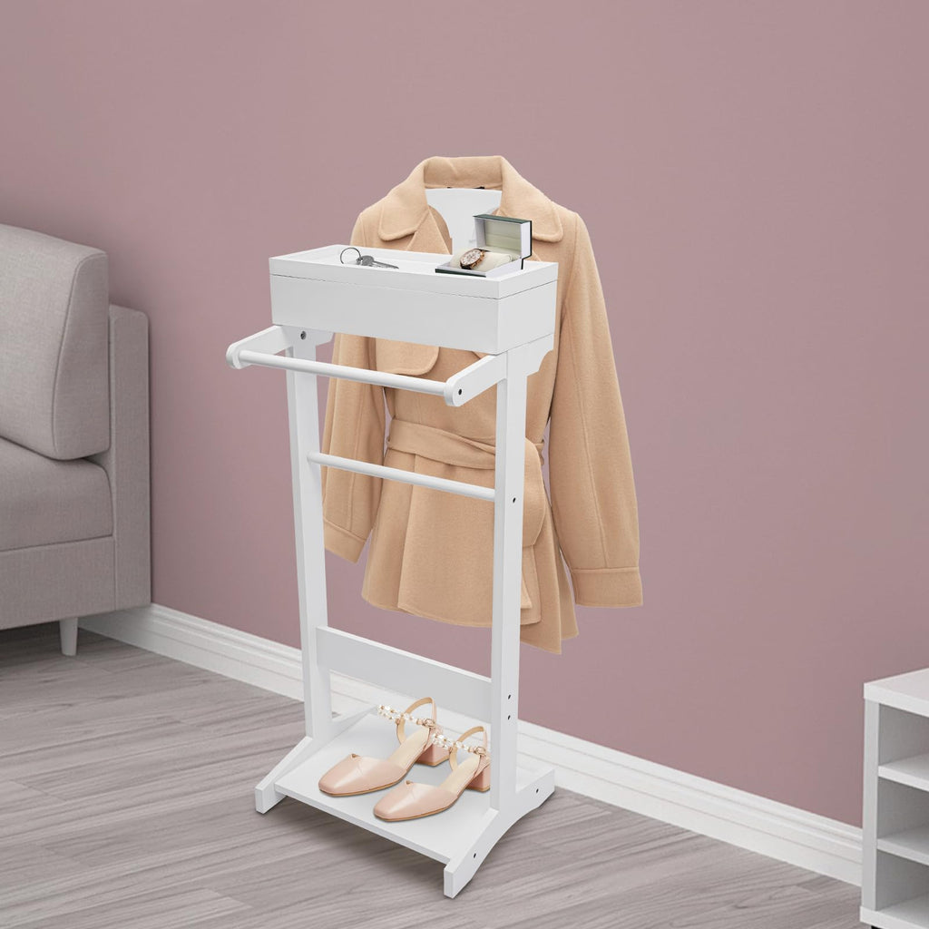 Clothes Valet Stand Holder for Men Suit Coat Rack Hanger Stand, Suit Valet Stand for Men and Women, Wood Clothes