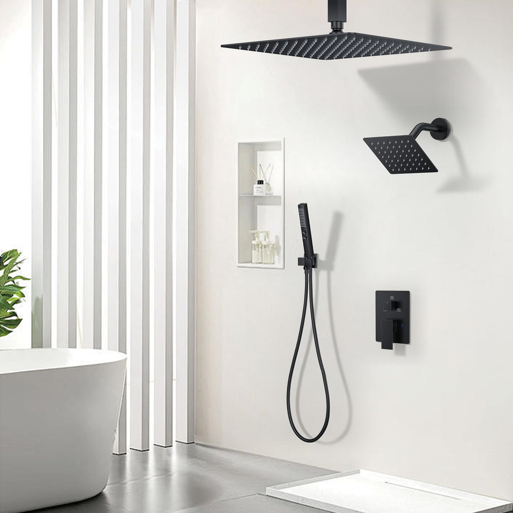 Rain Shower System 12"&6" Shower Heads Ceiling Shower Faucet Set