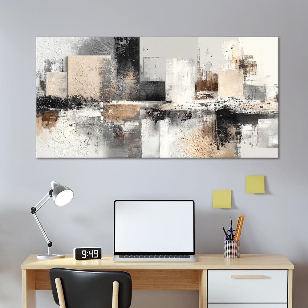 Neutral Abstract Wall Art - Large Modern Canvas Prints Paintings Artwork for Walls Minimalist Gray Black Brown