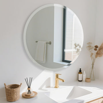 Frameless Round Mirror 30 Inch, Round Mirror with 1 inch Beveled Edge, Beveled Bathroom Mirrors for Vanity, Living