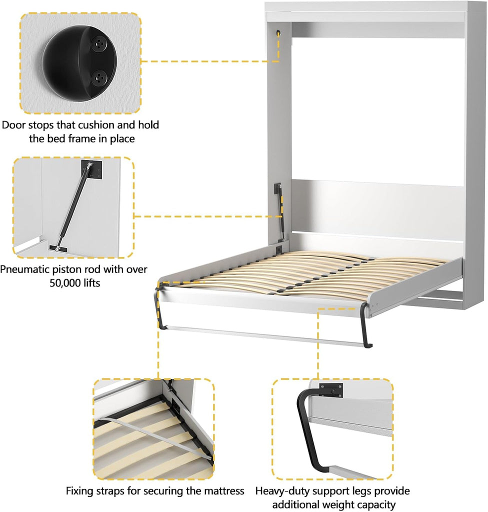 Queen Murphy Bed with Smooth Pneumatic Lift, Space-Saving Wall Bed with Modern Cabinet Design, Easy Installation