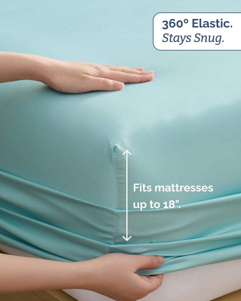 100% Rayon Derived from Bamboo - Bed Sheets Set Split King Size - Spa Blue