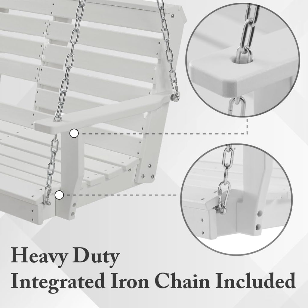Heavy Duty Poly Lumber HDPE Porch Swing with Mounting Kit and Accessories Outdoor Hanging Chair with Cup Holders