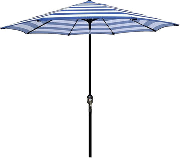 9' Outdoor Patio Umbrella, Outdoor Table Umbrella, Yard Umbrella, Market Umbrella with 8 Sturdy Ribs - Blue & White Stri