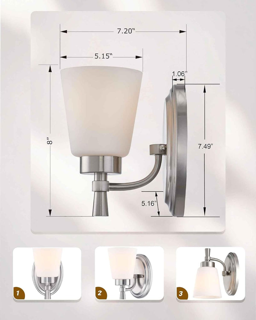 Indoor Wall Sconce, Vanity Light, Rustproof, Brushed Nickel | Wall Light Fixture Over Mirror , Modern Home Decor