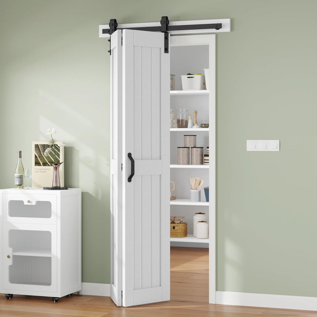 Bifold Barn Door 36 x 84 in (Double 18 inch)，Bi-fold Sliding Closet Doors with Hardware Track kit In