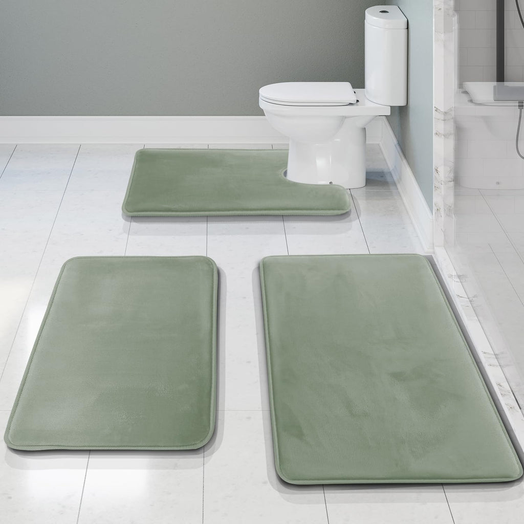 3 Piece Bathroom Rugs, Velvet Memory Foam Bath Mat Set, Non-Slip Bath Rugs, Machine Wash, Dries Quickly, Ultra Soft