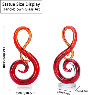 13" H Large Glass Sculpture Red Hand Blown s Art Music Decor, Modern Red Glasses Decor Crystals Statue